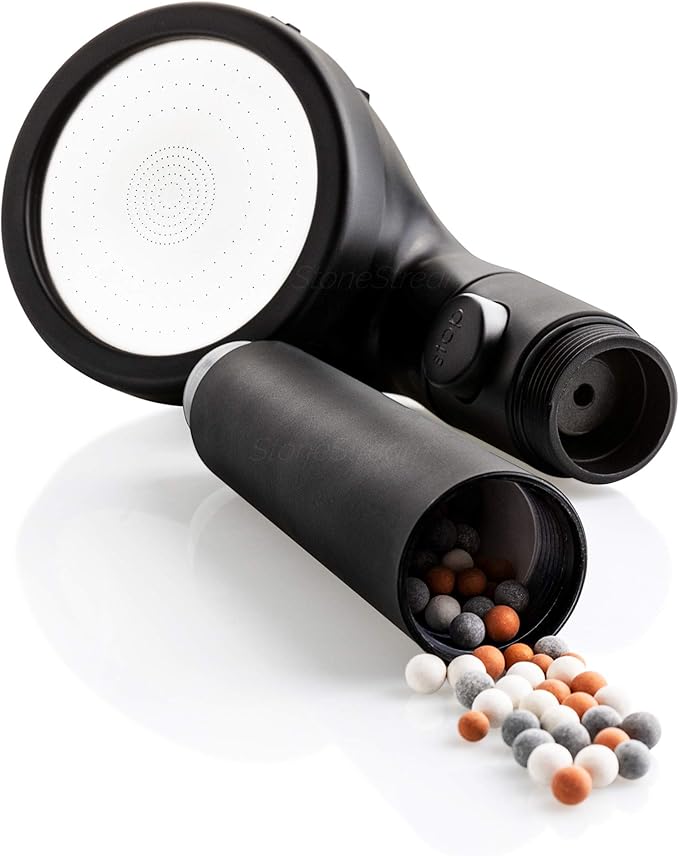 Original StoneStream® EcoPower Shower Head System — Spa Like Ionic Filter to Soften Water, Increase Pressure & Save Water — Showerhead + Hard Water Filtration + Wall Adapter Kit — Matte Black