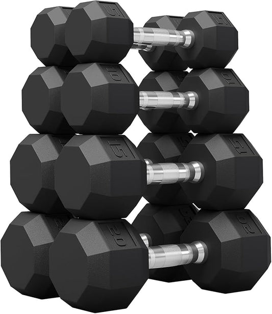 Rubber Coated Hex Dumbbell Weight Set, Multiple Sizes Exercise & Fitness Dumbbells,100LB Set,110LB Set,200LB,350LB,450LB,550LB, 35-50Lbs Pairs for Muscle Toning, Strength Building & Full Body Workout-FlexoryFit