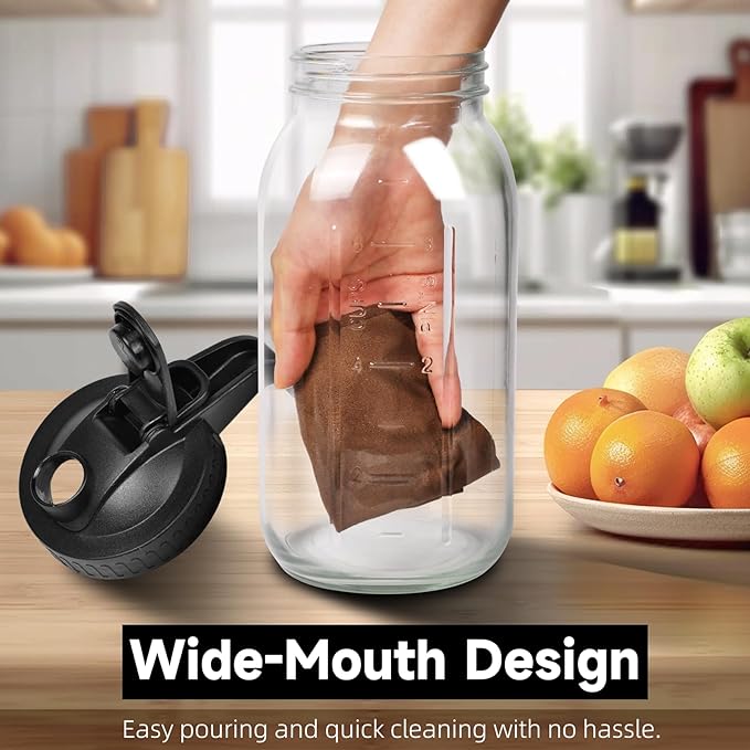 3 Pack 64oz Glass Mason Jar Pitcher with Airtight Lid and Handle – Wide Mouth, Leak-Proof, Ideal for Sun Tea, Cold Brew, Lemonade, Iced Coffee, Milk, and Water (Gray)