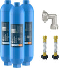 CRYSTALA RV/Camper Water Filter, Inline Water Filter Effectively Reduces Bad Taste, Odors, Chlorine and Sediment for RVs and Marines, 3 Pack Filter with 2 Flexible Hose Protector