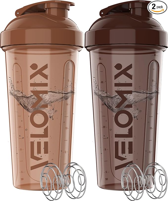 '-2 Pack- 28 oz Protein Shaker Bottles for Protein Mixes - 2x Wire Whisk | Leak Proof Shaker Cups for Protein Shakes | Protein Shaker Bottle Pack | Shakers for Protein Shakes-Brown Colors-FlexoryFit