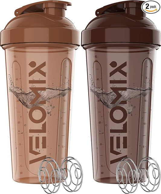 '-2 Pack- 28 oz Protein Shaker Bottles for Protein Mixes - 2x Wire Whisk | Leak Proof Shaker Cups for Protein Shakes | Protein Shaker Bottle Pack | Shakers for Protein Shakes-Brown Colors-FlexoryFit