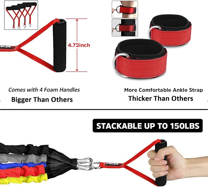 Resistance Bands, 15 Pieces Exercise Elastic Bands Set, 20lbs to 40lbs Resistance Tubes with Heavy Duty Protective Nylon Sleeves Anti-Snap for Fitness SUPALAK-FlexoryFit