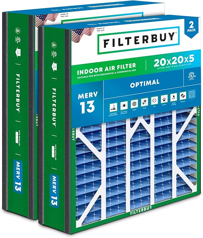 Filterbuy 20x20x5 Air Filter MERV 13 (MPR 1900) Health Defense Replacement (2-Pack), Pleated HVAC AC Furnace Filters for Trion Air Bear 255649-103 & More (Actual Size: 19.63 x 20.63 x 4.88)