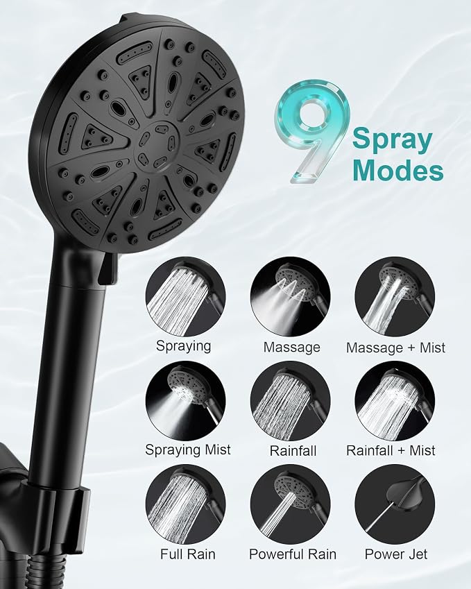 Filtered Handheld Shower Head, 9 Spray Modes High Pressure, 5 Replacement - Image 6