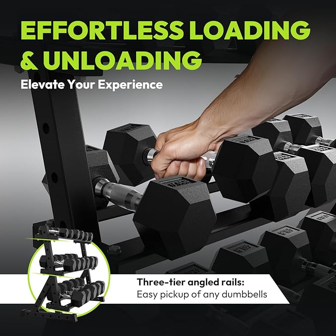 Hex Dumbbell Sets with Rack, 290-670 lb Rubber Encased Exercise & Fitness Dumbbells Set, Hand Weight for Strength Training, Weight Dumbbells-FlexoryFit