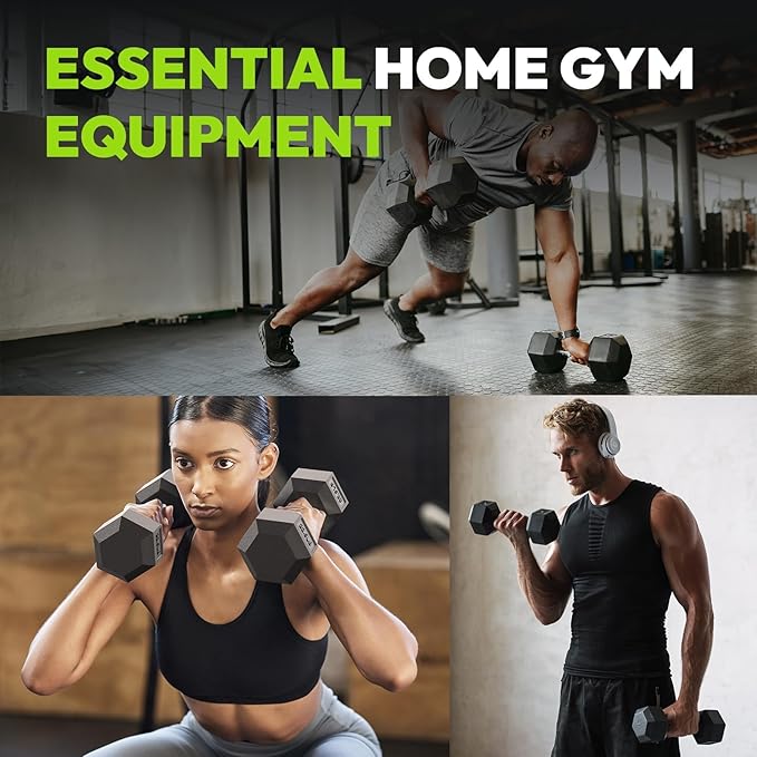 Hex Dumbbell 40-125 lb, Rubber Encased Exercise & Fitness Dumbbells, Hand Weight for Strength Training-FlexoryFit