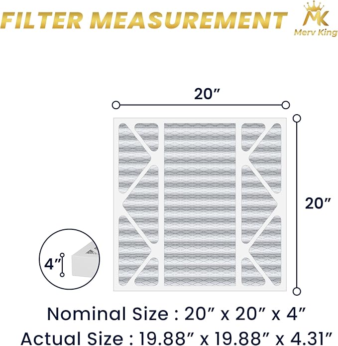 MervKing 20x20x4 Air Filter | MERV 8 | MPR 600-700 Ultra Plus | 4-Pack | Pleated HVAC AC Furnace Replacement Air Filters | Actual Size: 19.88" x 19.88" x 4.31"