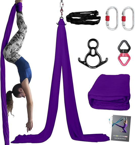 PRIOR FITNESS Aerial Silks Kit Colorful 9/15/20 Yards 40D Nylon Fabric Hammock Set With Hardware & Guide for All Levels Of Aerial Yoga Practice and Acrobatic Flying For Adults Aerial silk-FlexoryFit