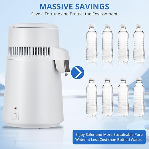 4L Water Distiller,Household Stainless Steel Distilled Water Purifier,Countertop Distilled Water Maker,4 Litre Distilled Water Machine for Home.White Glass Bottle