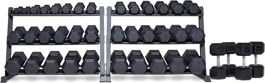 REP Fitness Rubber Hex Dumbbell Set, Adjustable Weight Pairs, Home Gym Equipment, Strength Training For Men Women, Black Coated Grips, Workout Rack Storage Optional, Heavy Lb Free Weights-FlexoryFit