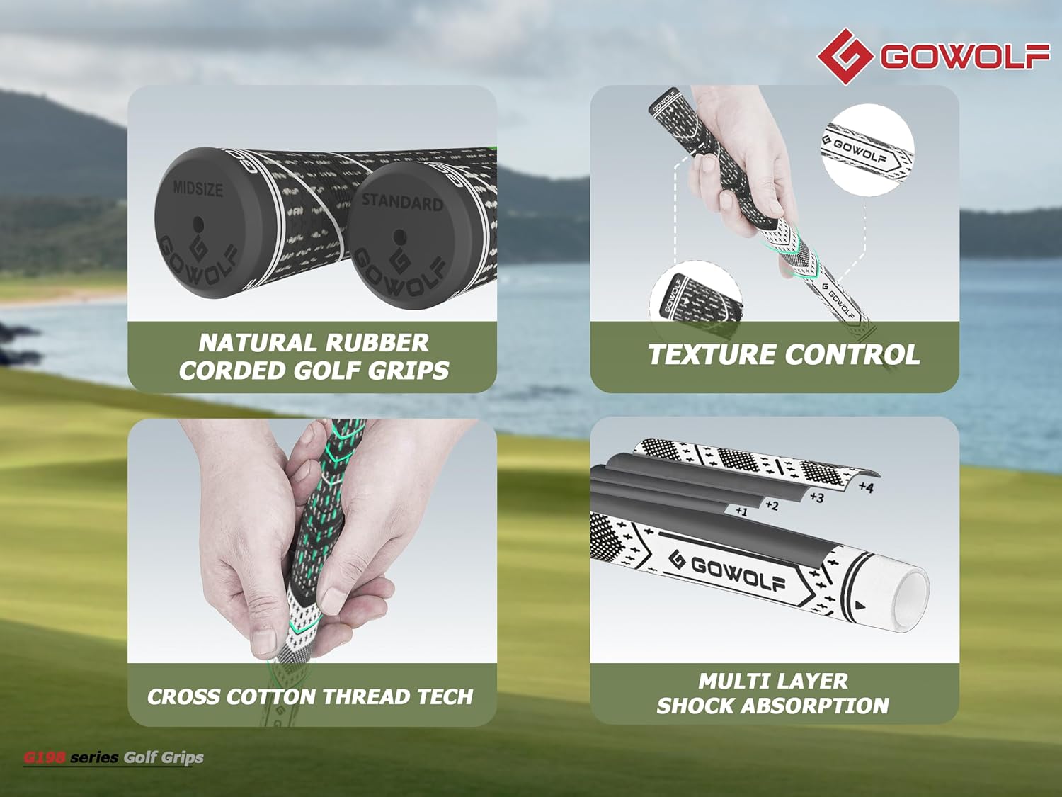 Gowolf Golf Grip Cord Rubber Multi-compound Golf Driver Irons Club Choose 13 Grips with 15pcs Tapes Or Full Kit choose one