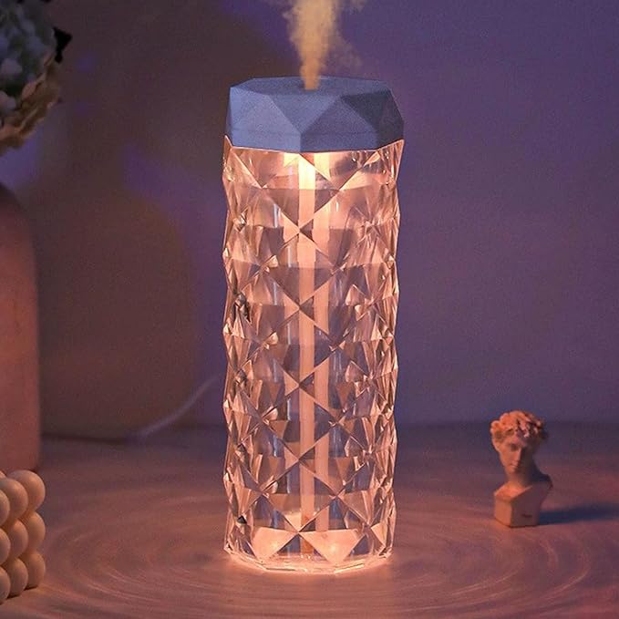 Small Air Humidifier Colorful Ambient Lighting Multi Faceted Prism Design for Car Home Room (400ML)