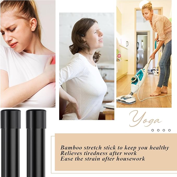 Hiboom 6 Pcs 5ft Yoga Stick Natural Bamboo Exercise Stick with Non-Slip Rubber Ends Stretching Tool Posture Corrector Stretch Tool for Flexibility, Workout, Balance Fitness-FlexoryFit