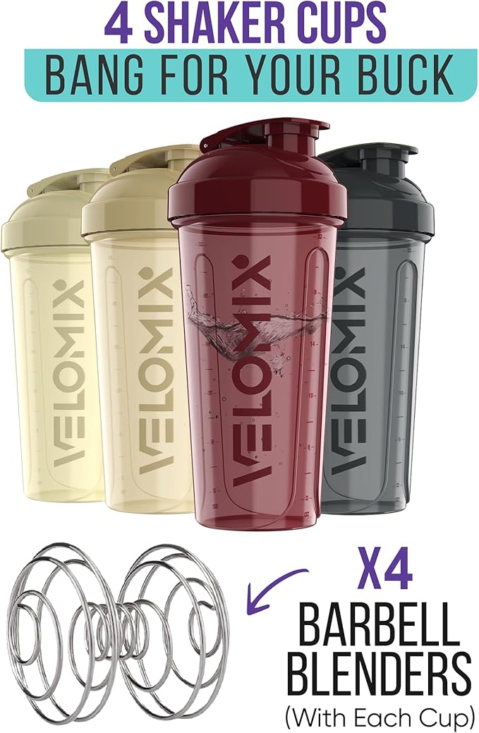 '-4 PACK- 28 oz Protein Shaker Bottle for Protein Mixes - 4x Wire Whisk | Leak Proof Shaker Cups for Protein Shakes | Protein Shaker Bottle Pack | Protein Shake Cup (Burgundy Pack)-FlexoryFit