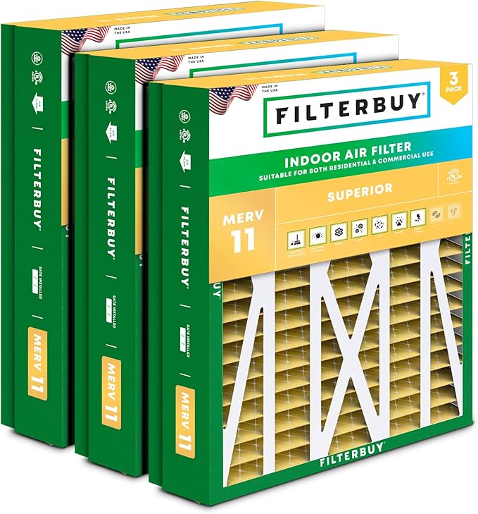 Filterbuy 21x27x5 Air Filter MERV 11 (MPR 1200) Allergen Defense Replacement (3-Pack), Pleated HVAC AC Furnace Filters for Trane Perfect Fit & American Standard (Actual Size: 20.56 x 26.13 x 4.97)