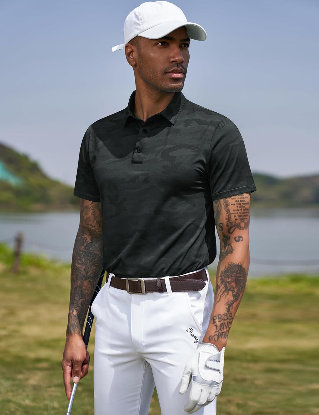 TAPULCO Mens Quick Dry Polo Shirts Camouflage Pattern Performance Athletic Lightweight Breathable Casual Golf Tshirts