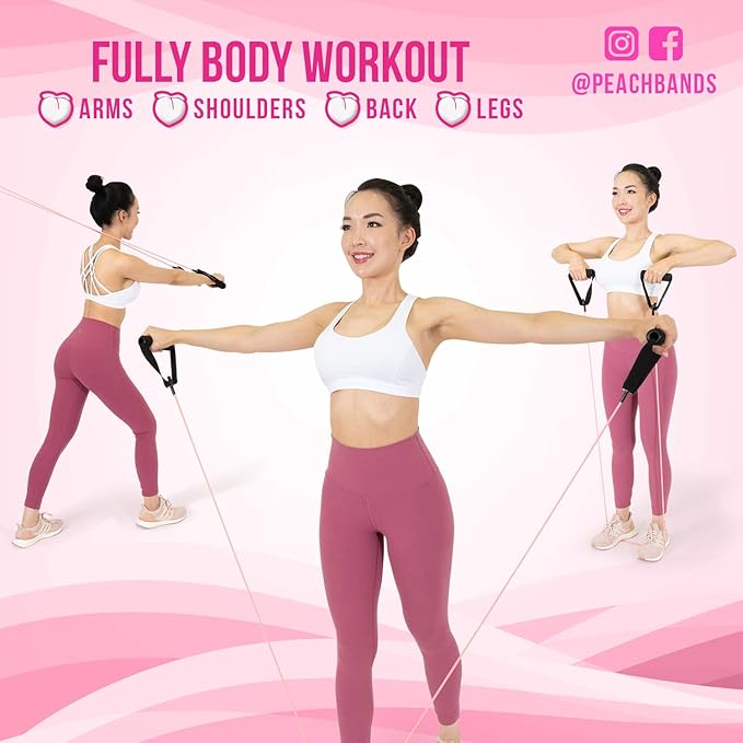 Peach Bands Resistance Tube Bands Set - Exercise Bands with Handles, Door Anchor and Workout Guide-FlexoryFit