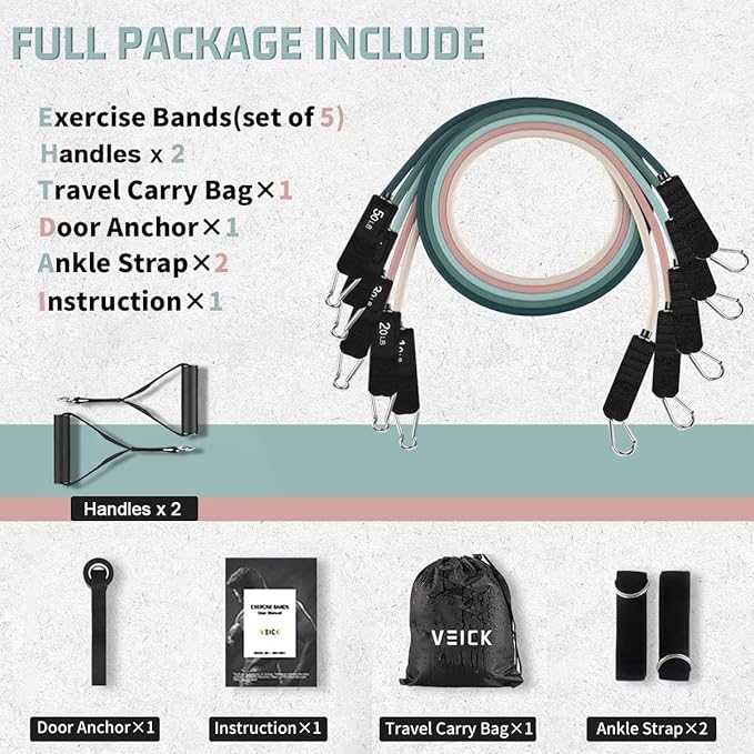 VEICK Resistance Bands, Exercise Bands, Workout Bands, Resistance Bands for Working Out with Handles for Men and Women, Exercising Bands for Fitness Weights Work Out at Home-FlexoryFit