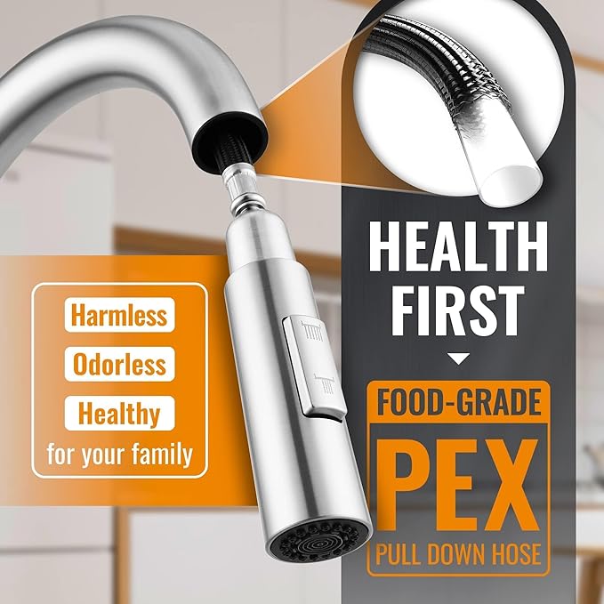 APPASO Kitchen Faucet with Soap Dispenser: Brushed Nickel S304 Stainless Steel Sink Faucets with Pull Down Sprayer 2 Modes, Modern Single Handle High Arc for Sink RV Bar, Easy to Install & No Leaking