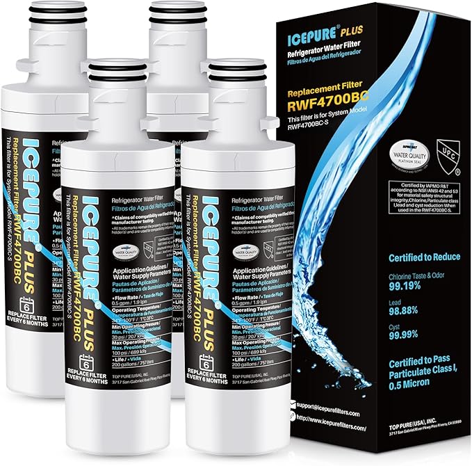 ICEPURE PLUS ADQ747935 NSF/ANSI 53 NSF/ANSI 42 Certified Replacement for LG LT1000P Kenmore Elite 9980 LT1000 LT1000PC ADQ74793501 MDJ64844601 RWF4700BC LFXS26973S Refrigerator Water Filter,4PACK