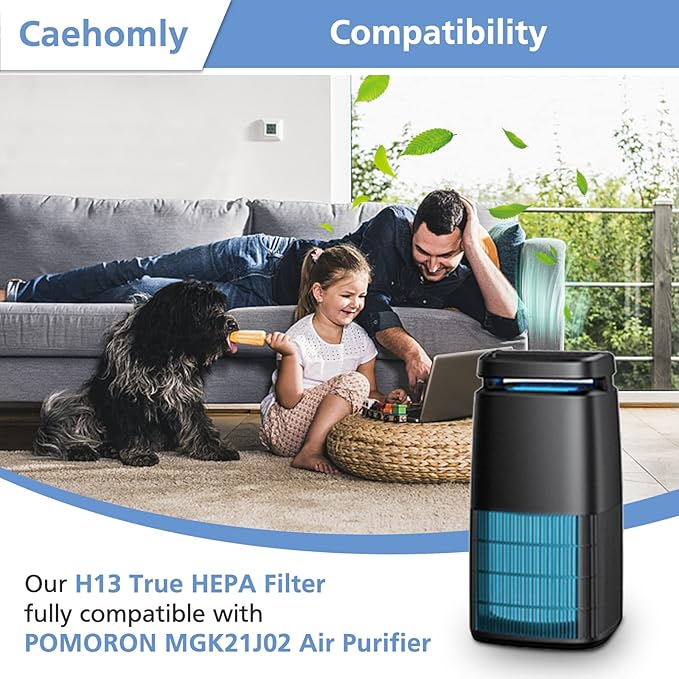 OFFICIAL MJ002H Replacement Filter Compatible with POMORON MJ002H Air Puri-fier, H13 True Hepa Filter, Activated Carbon, Multi-Layer Filter, Compare Part MJ002H-RF, 2 Pack