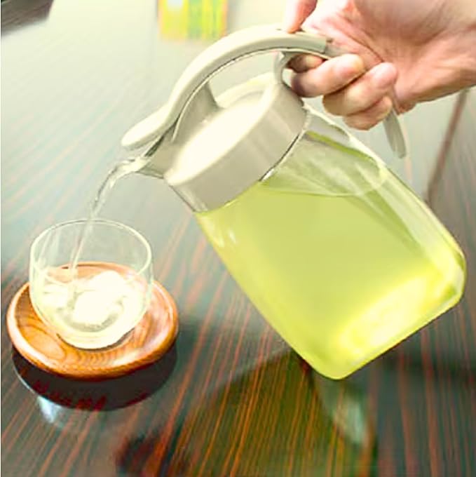 Compact Airtight Water Pitcher with Lid – 1.4QT (45oz) Leakproof Jug for Hot & Cold Drinks, Tea, Coffee, Water – Slim, Space-Saving, Dishwasher Safe, Made in Japan