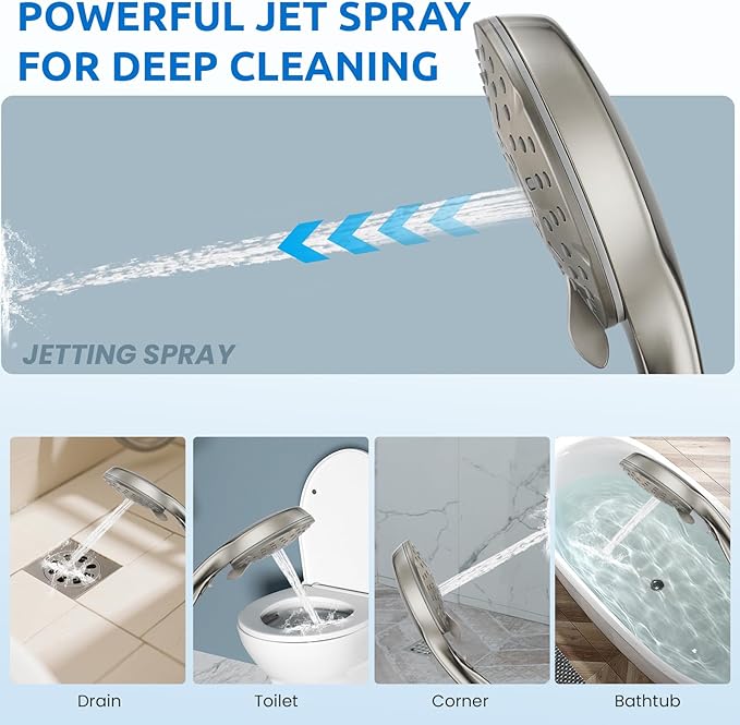 8" Dual Shower Head Combo, Rainfall Shower Head with Handheld, 6 Spray Settings Angle Adjustable Handheld Shower Head with Pause, Height Adjustable, Brushed Nickel