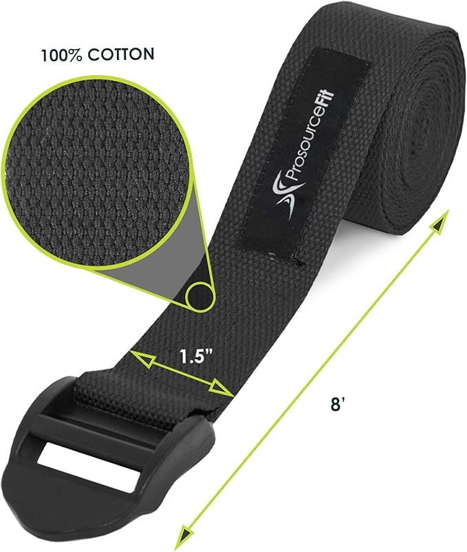 ProsourceFit Durable Cotton Cinch Buckle Yoga Strap for Stretching, Flexibility & Physical Therapy-FlexoryFit