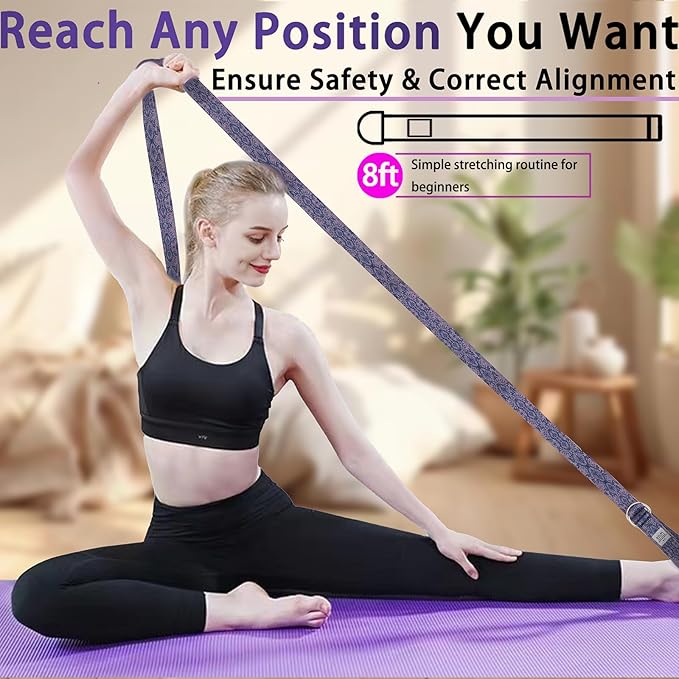 Yoga Exercise Adjustable Straps 8FT with Durable D-Ring for Pilates & Gym Workouts | Hold Poses, Stretch, Improve Flexibility & Maintain Balance-FlexoryFit