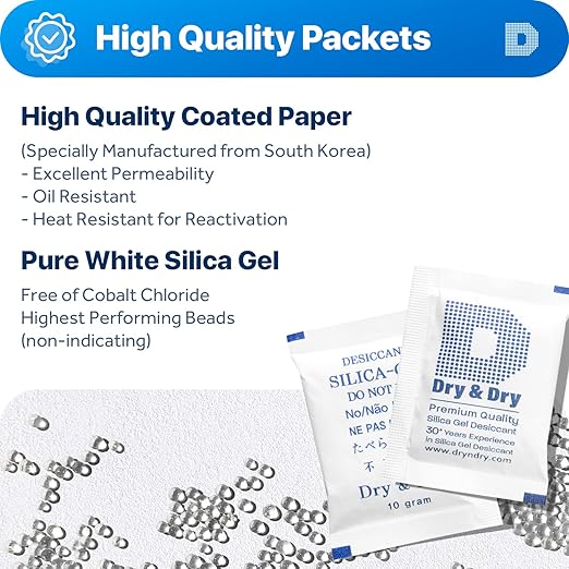 Dry & Dry 10 Gram [500 Packets] Silica Gel Packets Silica Gel Desiccants, Silica Gel Packs - Rechargeable (Food Safe) Silica Gel Packets, Silica Packets