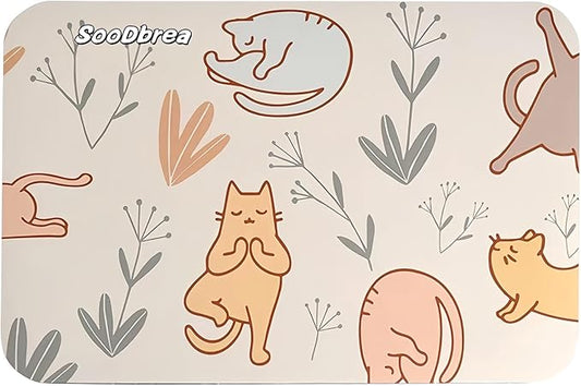 Mini Yoga Mat with Playful Cat Design, Yoga Knee Pads,Double-Sided Non-Slip, Meditation,Exercise Mat for Women&family use,White-FlexoryFit