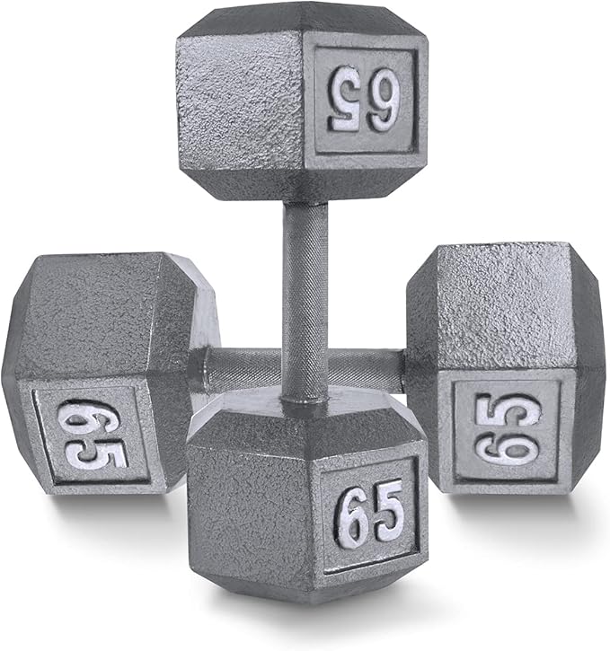 WF Athletic Supply Cast Iron Solid Hexagon Gray/Black Dumbbells, Strength Training Free Weights Set of 2 for Women and Men, Hand Weights Sold by Pairs, Multi-Select Size Options Available-FlexoryFit