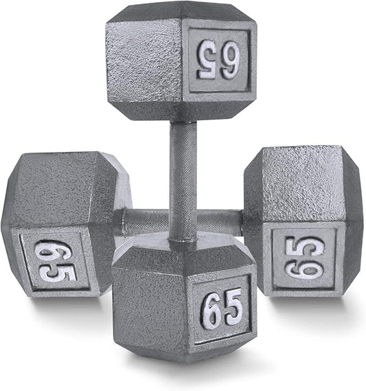 WF Athletic Supply Cast Iron Solid Hexagon Gray/Black Dumbbells, Strength Training Free Weights Set of 2 for Women and Men, Hand Weights Sold by Pairs, Multi-Select Size Options Available-FlexoryFit