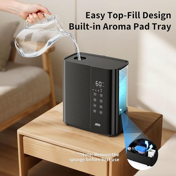 JRD Smart Humidifiers for Bedroom, 5L Warm & Cool Mist Ultrasonic Air Humidifier for Large Room Home Indoor, 50Hrs Quiet Runtime for Baby, Plants, Remote Control, Auto Humidity Sensor, 12H Timer