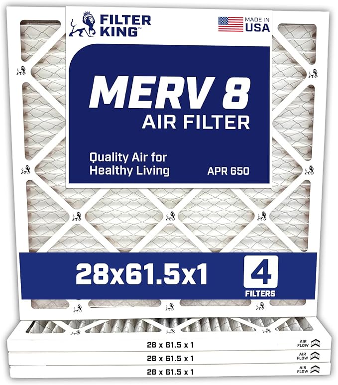 Filter King 28x61.5x1 Air Filter | 4-PACK | MERV 8 HVAC Pleated A/C Furnace Filters | MADE IN USA | Actual Size: 28 x 61.5 x .75"