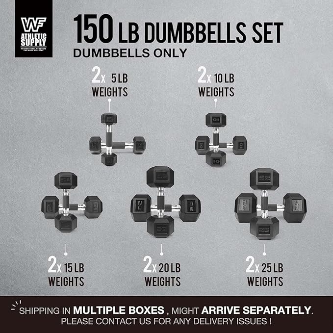 WF Athletic Supply Rubber Encased Hex Dumbbells with Rubber Grip Contoured Handle for Muscle Toning, Strength Building & Full Body Workout-FlexoryFit