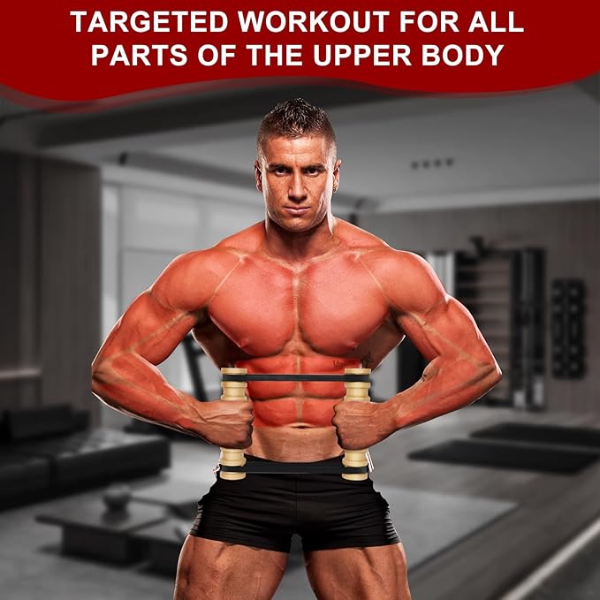 Upgraded Rip Stick - Wooden Rpistick with 6 Elastic Band, Arm Exercise Equipment, Shoulder and Resistance Training, Chest and Core Workout Equipment, Muscle Building Accessories, Home, Gym, Adjustable-FlexoryFit