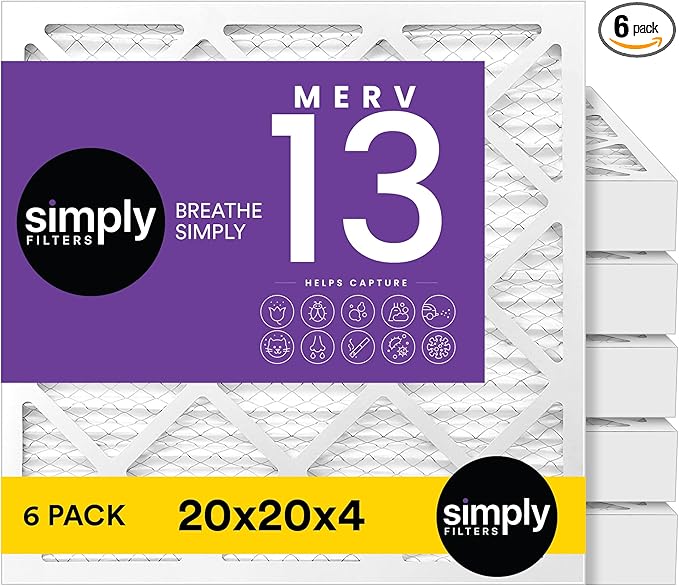 Simply 20x20x4 Air Filter, MERV 13, MPR 1500, 6 Pack, Furnace Air Filter for HVAC (Actual Size:19.5"x19.5"x3.63") DUST, Pet, & Allergy Control