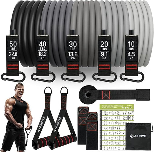 Aihoye Resistance Bands for Working Out, Exercise Bands with Handles, Stretch Bands for Exercise, Workout Bands with Door Anchors for Physical Therapy & Strength Training-FlexoryFit