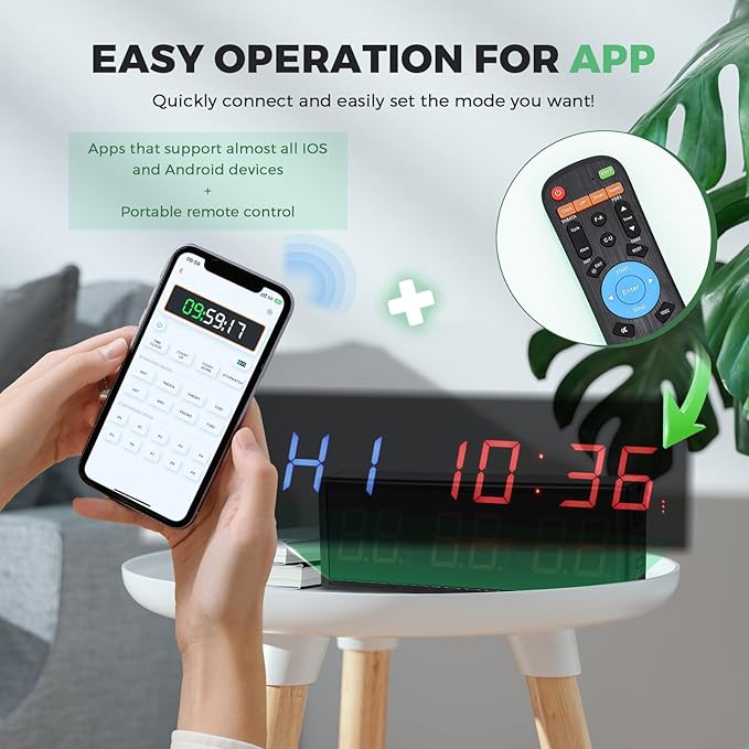15'' Bluetooth Gym Timer Clock for Home Gym Digital Display Gym Clock Stopwatch Interval Workout Timer Adjustable Buzzer Volume with Remote and APP Control for Sport Boxing Fitness Kitchen-FlexoryFit