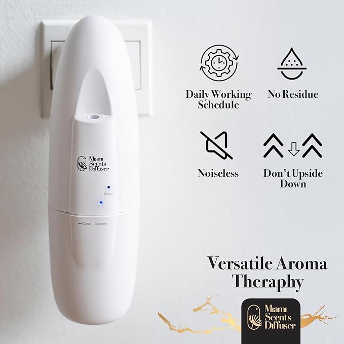 Plug In Wall Waterless Diffuser + Amber Glow - Baccarat Rouge Hotel Essential Oils 4 Fl Oz Included Up to 500 SqFt Smart Bluetooth Control Scent Air Machine for Home and Office Ideal for Aromatherapy.