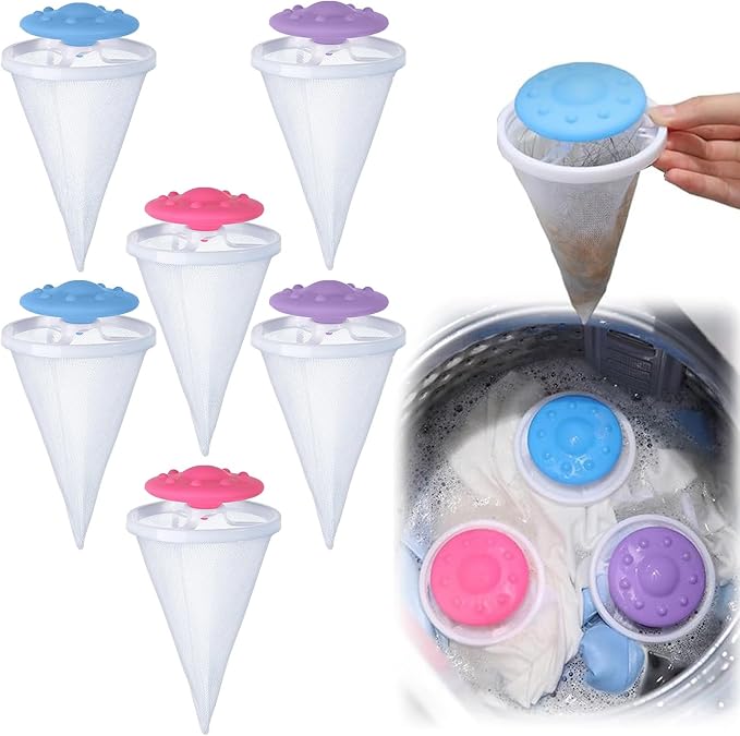 6pcs Pet Hair Remover for Laundry, Floating Hair Filtering Mesh Removal, Lint Trap Cleaning Tool, Lint Catcher for Washing Machine, Dog Cat Hair Remover for Laundry