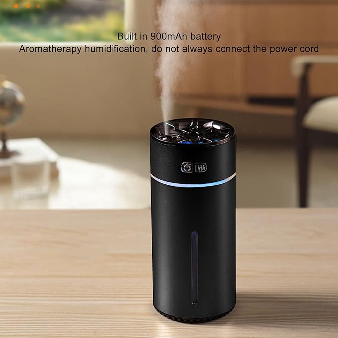 Portable Dual Spray Aromatherapy Diffuser and Humidifier with 300ml Water Tank for Smart Car Air Freshening (Black)