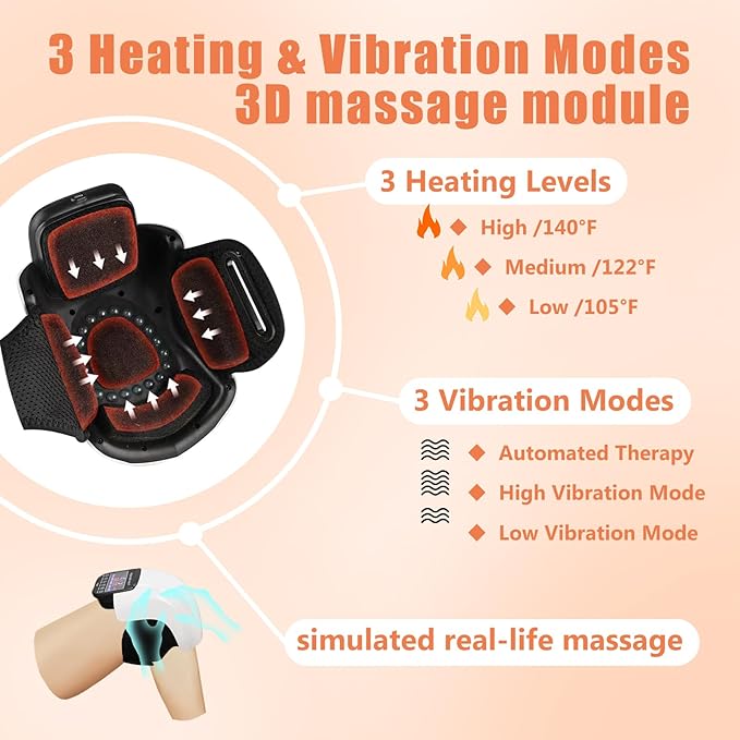 Knee Massager, Cordless Massager with Heat and Compression LED Screen Wearable Infrared Vibration Rechargeable Electronic Massage for Joint Pain Injury Swelling Stiffness, 1.0 Count-FlexoryFit