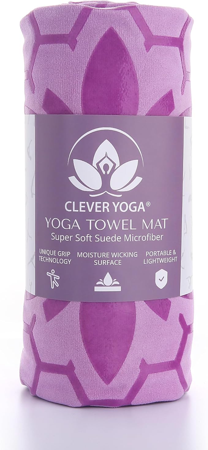 Clever Yoga Non-Slip Hot Yoga Towel – Non-Slip Grip for Hot Yoga, Sweat Absorbent, Honeycomb Silicone Grip, Stays Flat – Ideal for Pilates, Travel, Washable & Lightweight - Lilac-FlexoryFit