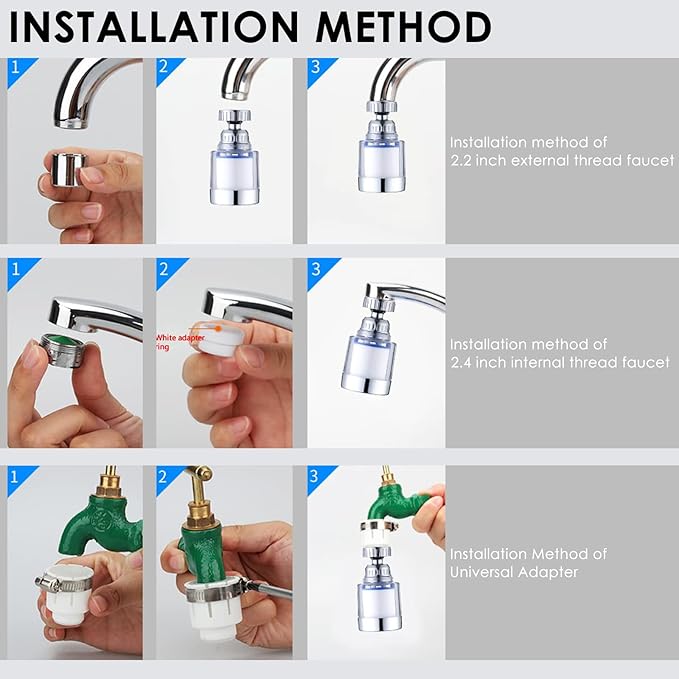 YOTAN Sink Filter Water Faucet, Universal 360 ° Rotating Bathroom Sink Filter, Kitchen Faucet Water Filter-Removes Chlorine Fluoride Heavy Metals Hard Water for Home Kitchen & Bathroom (3 Pcs)