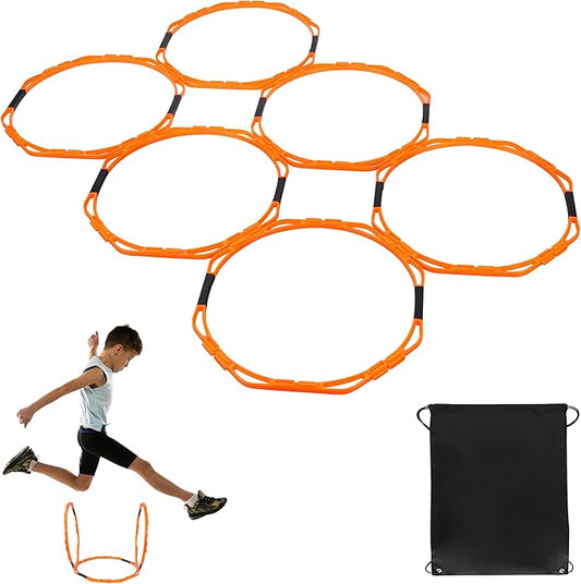 Hikeen Octagonal Agility Rings, Speed Rings, Youth Agility Footwork Training and Speed Hurdles Ladder, Fitness Equipment Sport Workout for Soccer, Home Gym, 6 Firm Rings Set-FlexoryFit
