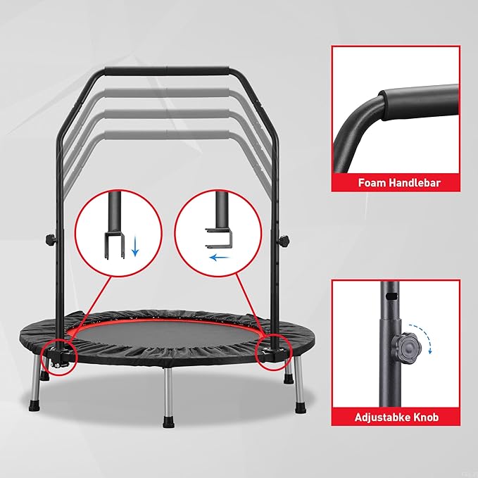 HYD-Parts 40" 48" Mini Trampoline for Adults and Kids Exercise Rebounder with Adjustable Bar Fitness Trampoline Indoor Max Load 330 440lbs-FlexoryFit