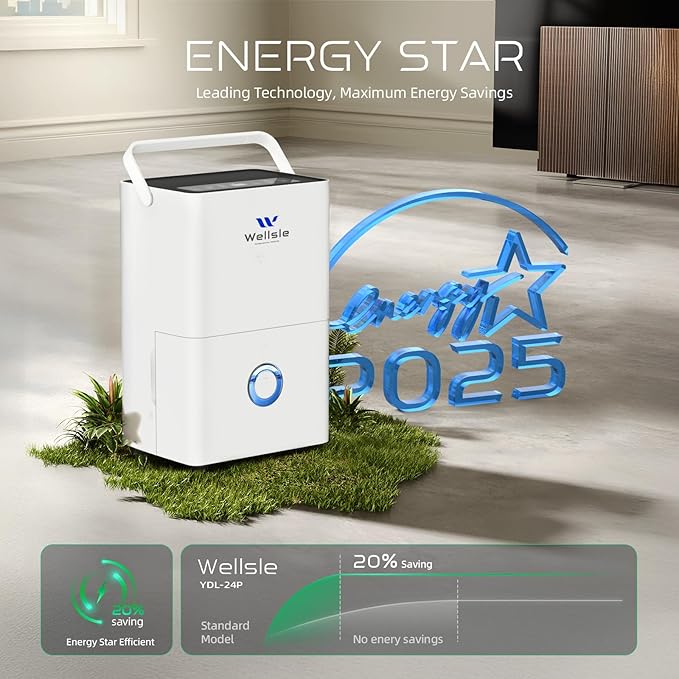 Energy Star Dehumidifier, 80 Pints Dehumidifier for Basement, Smart Humidity Adjustment with 1.32 Gal Water Tank and Drain Hose, Silent & Efficient for Home Bedroom Garage Large Room